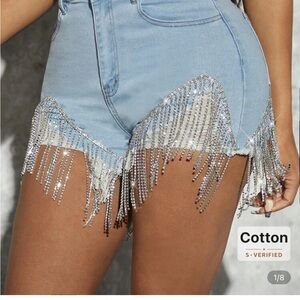 Denim Shorts with Silver Fringe